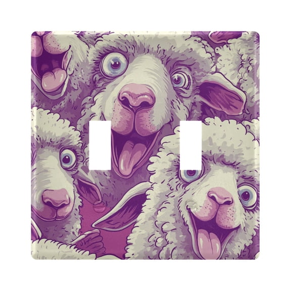 2 Gang Light Switch Cover Plate Cartoon Funny Sheep Wall Plate Decorate Electrical Outlet Cover Plates 4.56”x4.48”