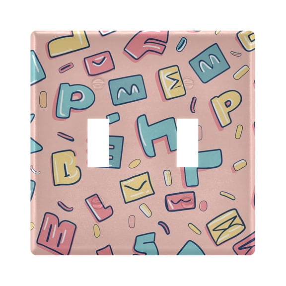 2 Gang Light Switch Cover Plate Cartoon Letter and Character Wall Plate Decorate Electrical Outlet Cover Plates 4.56”x4.48”