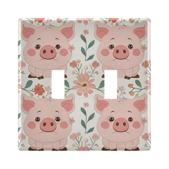 2 Gang Light Switch Cover Plate Cartoon Pig with Flower Wall Plate Decorate Electrical Outlet Cover Plates 4.56”x4.48”