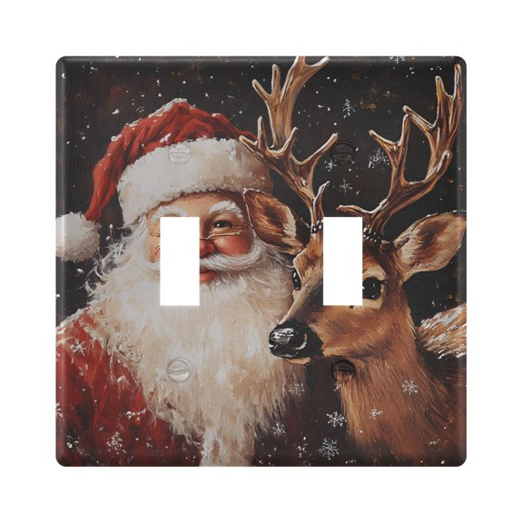 2 Gang Light Switch Cover Plate Christmas Santa Claus and Deer Wall Plate Decorate Electrical Outlet Cover Plates 4.56”x4.48”