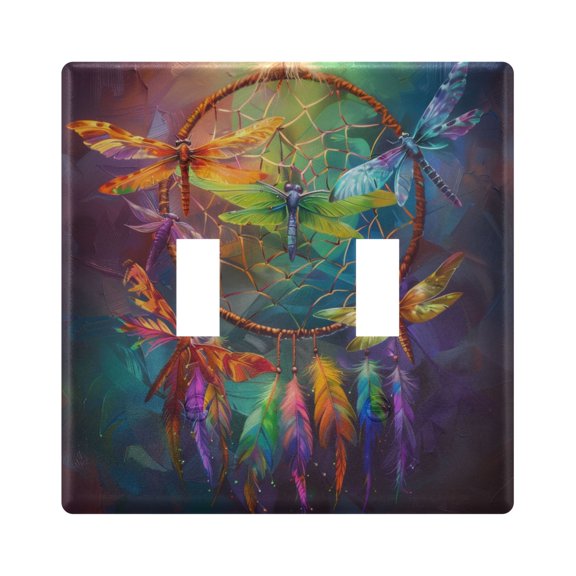 2 Gang Light Switch Cover Plate Colorful Dragonflies Wall Plate Decorate Electrical Outlet Cover Plates 4.56”x4.48”