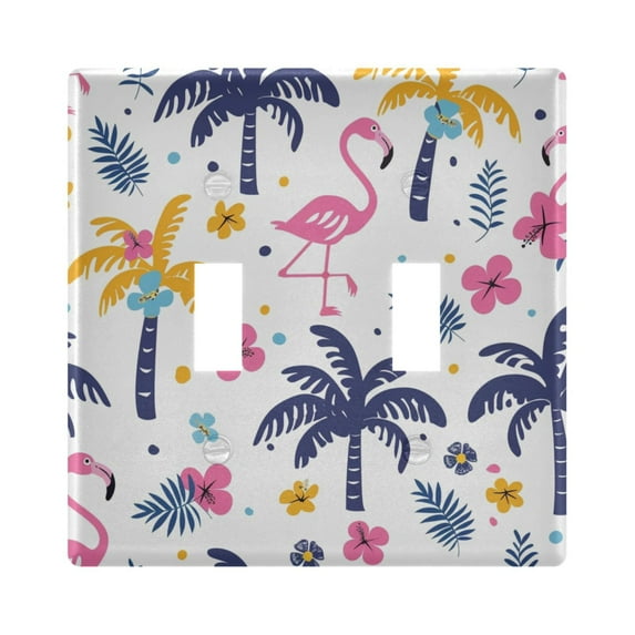 2 Gang Light Switch Cover Plate Cute Flamingo Flower Tree Wall Plate Decorate Electrical Outlet Cover Plates 4.56”x4.48”