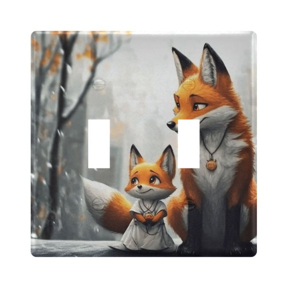 2 Gang Light Switch Cover Plate Cute Fox and Snow Wall Plate Decorate Electrical Outlet Cover Plates 4.56”x4.48”