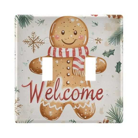 2 Gang Light Switch Cover Plate Cute Welcome Gingerbread Man Wall Plate Decorate Electrical Outlet Cover Plates 4.56”x4.48”