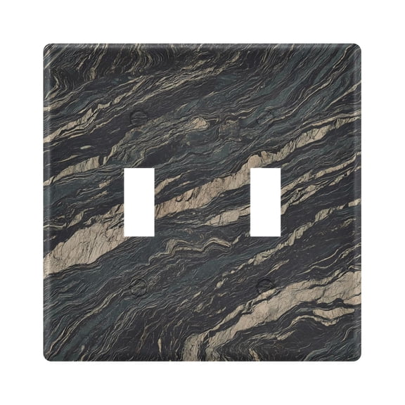 2 Gang Light Switch Cover Plate Elegant Black Marble Wall Plate Decorate Electrical Outlet Cover Plates 4.56”x4.48”
