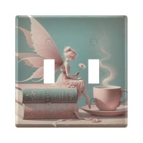 2 Gang Light Switch Cover Plate Fairy on Book with Coffee Wall Plate Decorate Electrical Outlet Cover Plates 4.56”x4.48”