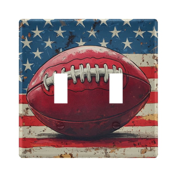 2 Gang Light Switch Cover Plate Football on American Flag Wall Plate Decorate Electrical Outlet Cover Plates 4.56”x4.48”