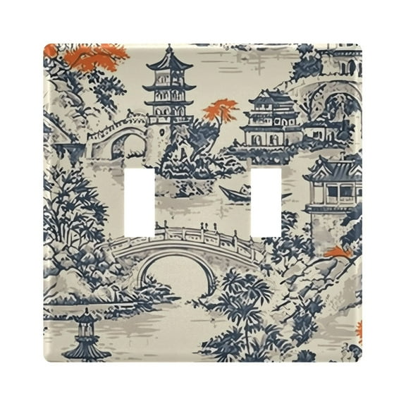 2 Gang Light Switch Cover Plate Garden with Pagoda and Bridge Wall Plate Decorate Electrical Outlet Cover Plates 4.56”x4.48”