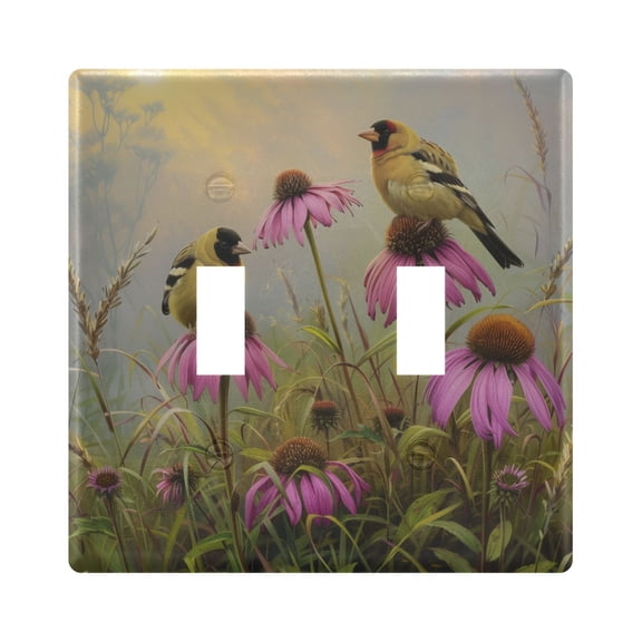 2 Gang Light Switch Cover Plate Goldfinches Bird Perched on Flowers Wall Plate Decorate Electrical Outlet Cover Plates 4.56”x4.48”