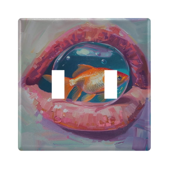2 Gang Light Switch Cover Plate Goldfish in Bubble Inside Mouth Wall Plate Decorate Electrical Outlet Cover Plates 4.56”x4.48”
