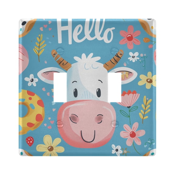2 Gang Light Switch Cover Plate Hello Cow Face Wall Plate Decorate Electrical Outlet Cover Plates 4.56”x4.48”