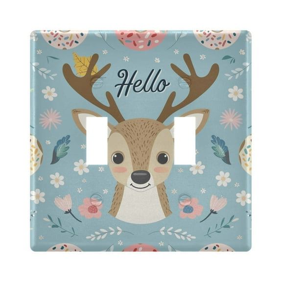 2 Gang Light Switch Cover Plate Hello Deer Face Wall Plate Decorate Electrical Outlet Cover Plates 4.56”x4.48”
