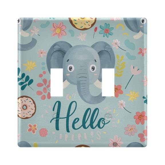 2 Gang Light Switch Cover Plate Hello Elephants Face Wall Plate Decorate Electrical Outlet Cover Plates 4.56”x4.48”