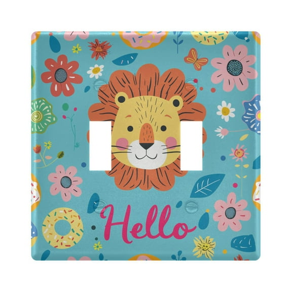 2 Gang Light Switch Cover Plate Hello Lion Face Wall Plate Decorate Electrical Outlet Cover Plates 4.56”x4.48”
