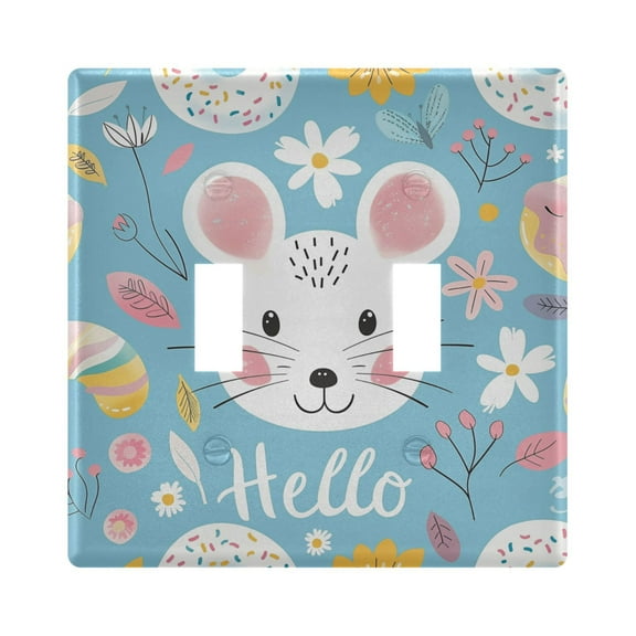 2 Gang Light Switch Cover Plate Hello Mouse Face Wall Plate Decorate Electrical Outlet Cover Plates 4.56”x4.48”