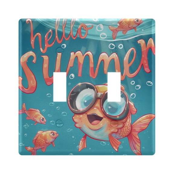 2 Gang Light Switch Cover Plate Hello Summer Fish Wall Plate Decorate Electrical Outlet Cover Plates 4.56”x4.48”