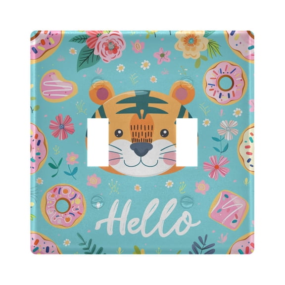 2 Gang Light Switch Cover Plate Hello Tiger Face Wall Plate Decorate Electrical Outlet Cover Plates 4.56”x4.48”