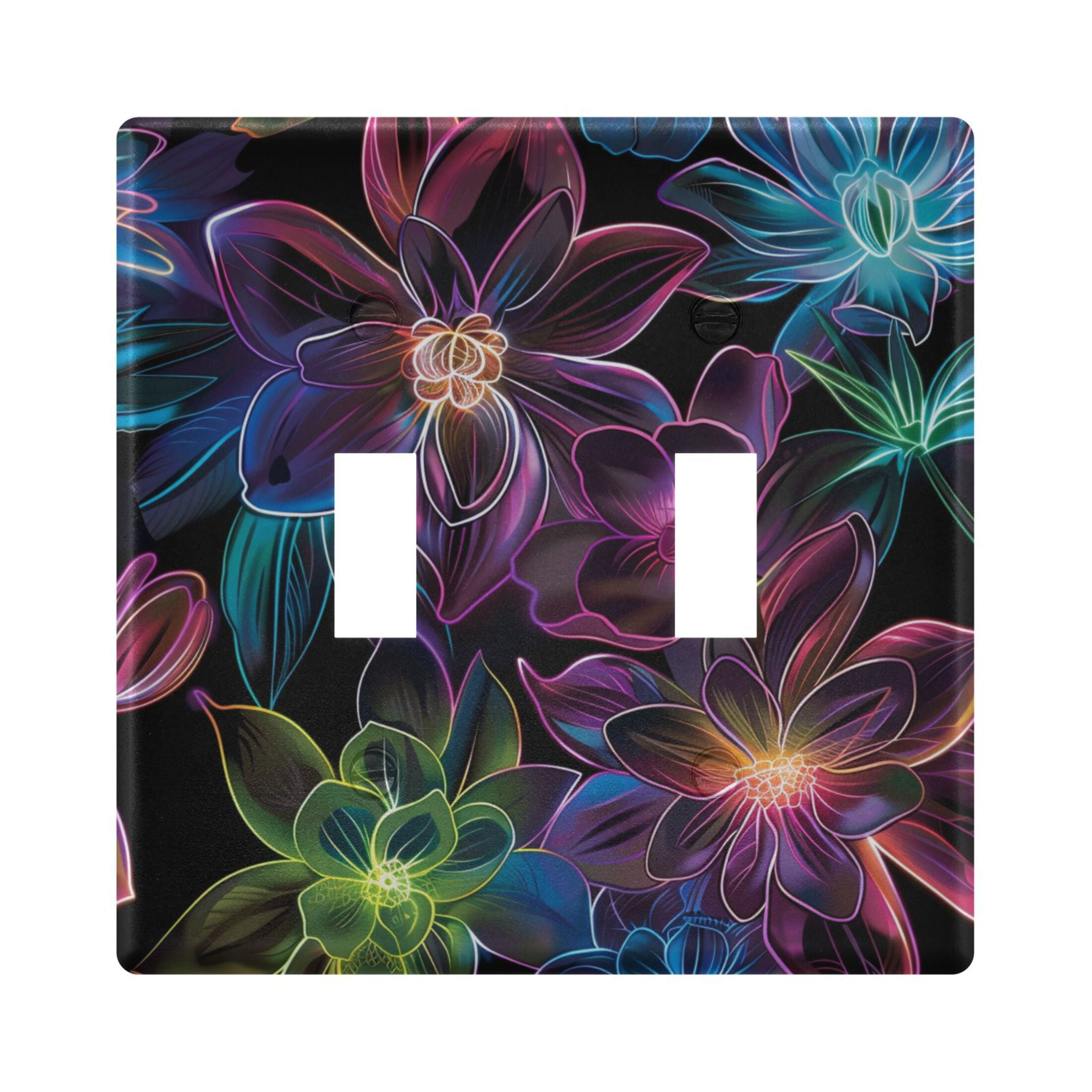 2 Gang Light Switch Cover Plate Neon Flowers Wall Plate Decorate