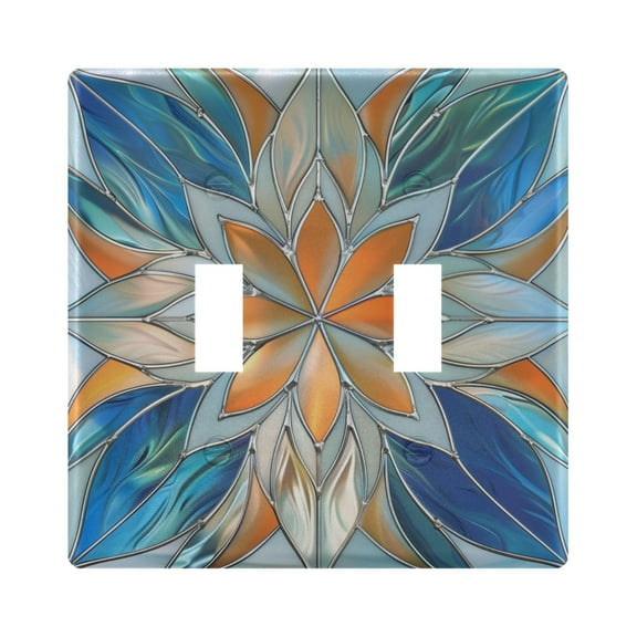 2 Gang Light Switch Cover Plate Orange Blue Floral Stained Glass Wall Plate Decorate Electrical Outlet Cover Plates 4.56”x4.48”