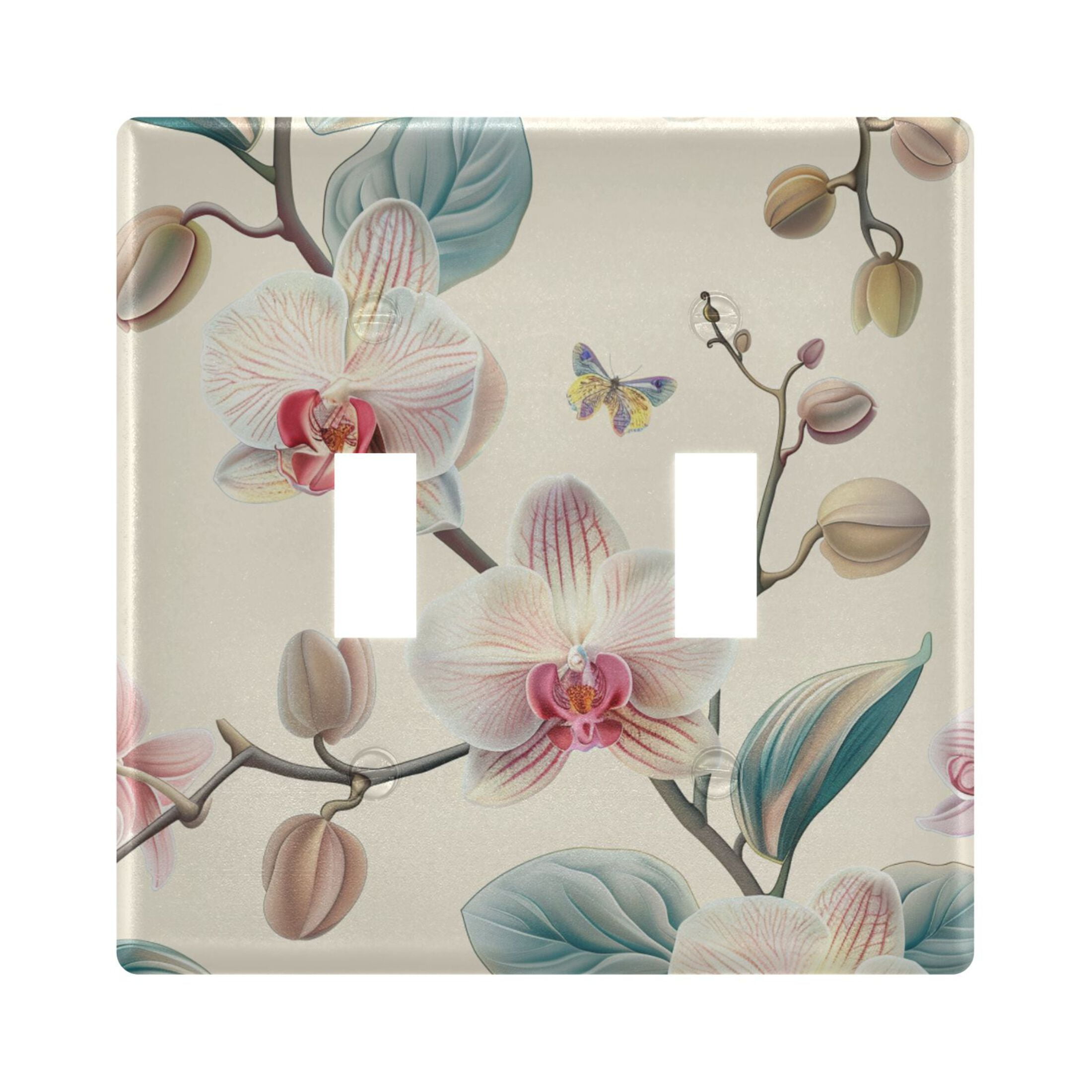 2 Gang Light Switch Cover Plate Orchid Flower and Butterfly Wall Plate