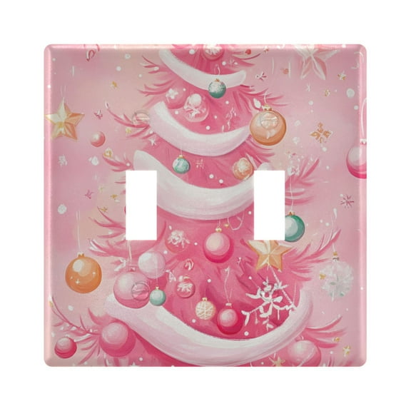 2 Gang Light Switch Cover Plate Pink Christmas Tree Wall Plate Decorate Electrical Outlet Cover Plates 4.56”x4.48”