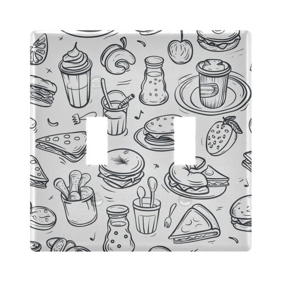 2 Gang Light Switch Cover Plate Pizza Burger Fruit Line Wall Plate Decorate Electrical Outlet Cover Plates 4.56”x4.48”