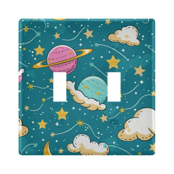 2 Gang Light Switch Cover Plate Planet Star Cloud Wall Plate Decorate Electrical Outlet Cover Plates 4.56”x4.48”