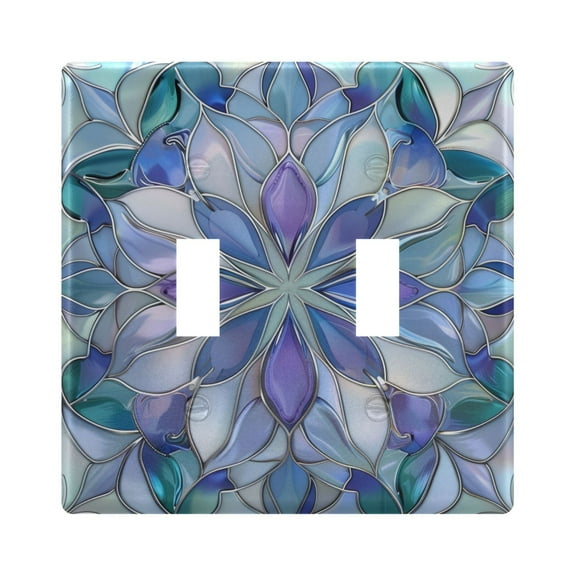 2 Gang Light Switch Cover Plate Purple Blue Floral Stained Glass Wall Plate Decorate Electrical Outlet Cover Plates 4.56”x4.48”