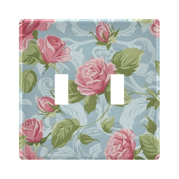 2 Gang Light Switch Cover Plate Rose and Leaves Wall Plate Decorate Electrical Outlet Cover Plates 4.56”x4.48”