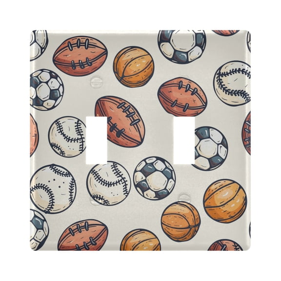 2 Gang Light Switch Cover Plate Rugby Baseball Soccer Basketball Wall Plate Decorate Electrical Outlet Cover Plates 4.56”x4.48”