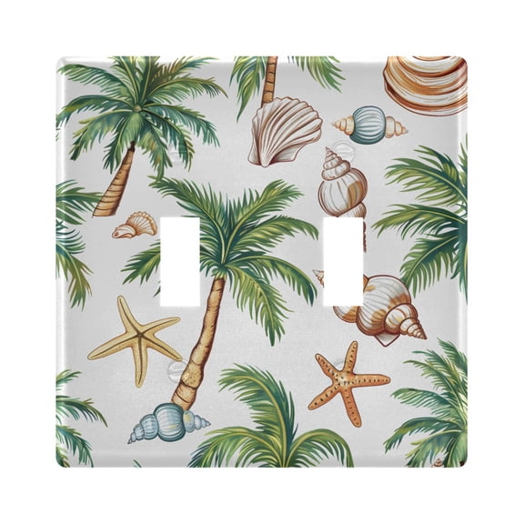 2 Gang Light Switch Cover Plate Shells Palm Trees Starfish Wall Plate Decorate Electrical Outlet Cover Plates 4.56”x4.48”