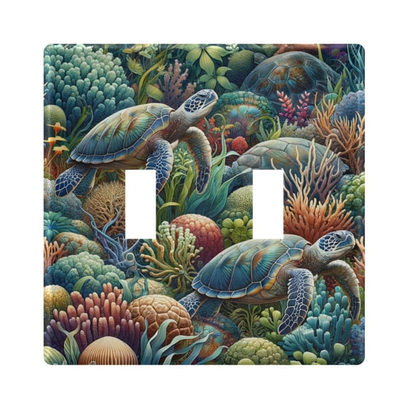 2 Gang Light Switch Cover Plate Turtle Plants Coral Wall Plate Decorate Electrical Outlet Cover Plates 4.56”x4.48”