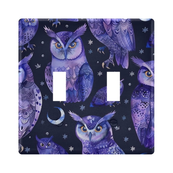 2 Gang Light Switch Cover Plate Watercolor Owls and Moon Wall Plate Decorate Electrical Outlet Cover Plates 4.56”x4.48”