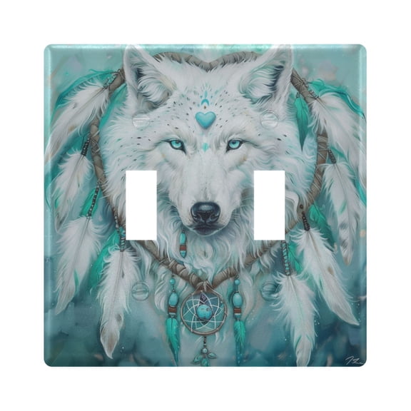 2 Gang Light Switch Cover Plate Wolf with Heart Ring Wall Plate Decorate Electrical Outlet Cover Plates 4.56”x4.48”