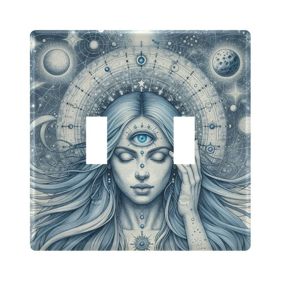 2 Gang Light Switch Cover Plate Woman with Third Eye and Planet Wall Plate Decorate Electrical Outlet Cover Plates 4.56”x4.48”