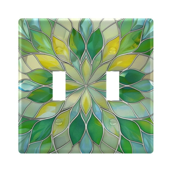 2 Gang Light Switch Cover Plate Yellow Green Floral Stained Glass Wall Plate Decorate Electrical Outlet Cover Plates 4.56”x4.48”