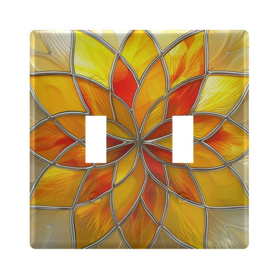 2 Gang Light Switch Cover Plate Yellow Red Floral Stained Glass Wall Plate Decorate Electrical Outlet Cover Plates 4.56”x4.48”