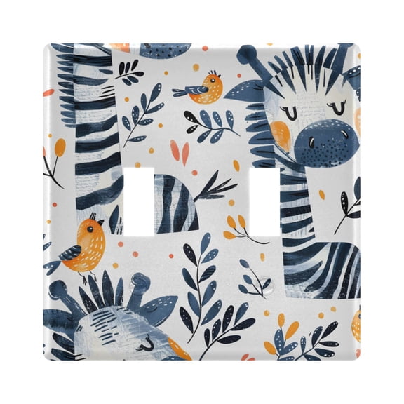2 Gang Light Switch Cover Plate Zebra Leaf Birds Wall Plate Decorate Electrical Outlet Cover Plates 4.56”x4.48”