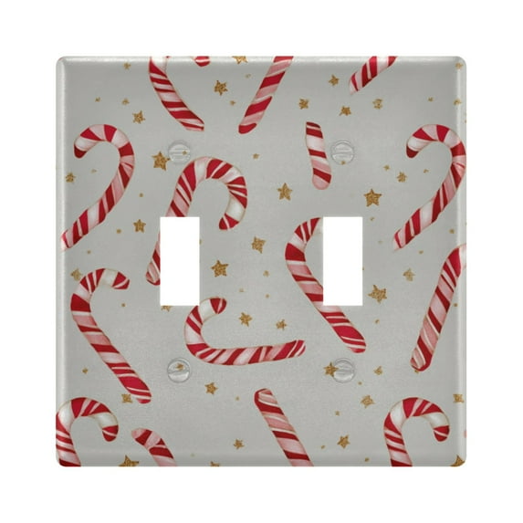 2-Gang Light Switch Wall Plate Outlet Cover for home electrical outlets Light Switch Cover Plates Candy Cane and Gold Stars