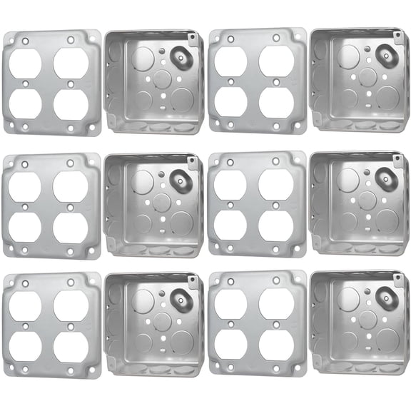 2-Gang Metal Outlet Box with Duplex Cover, UL Listed, 6 Pack