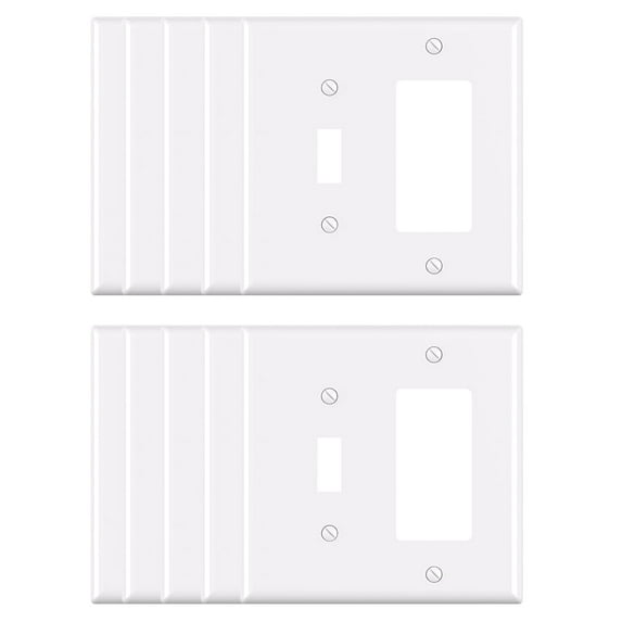 Wall Plate Midsize 1-Toggle/1-Decorator/Rocker , 2 Gang,White (10-Pack)