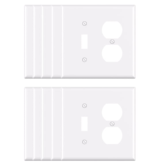 ELEGRP Wall Plate Midsize 1-Toggle/1-Duplex, 2 Gang,White (10-Pack)