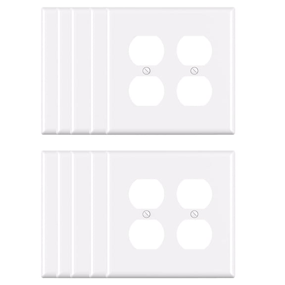 Wall Plate Midsize Duplex Outlet ,2 Gang, White (10-Pack)