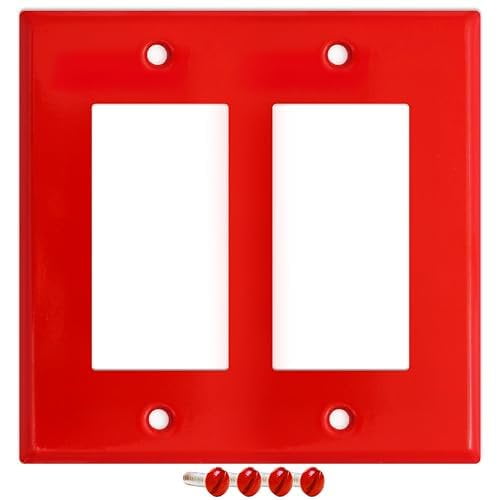 2-Gang Red Metal Rocker Switch Covers, Highly Visible Red Decorator Wall Plates, 2-Gang Standard Size, GFCI Outlet Covers For Hospitals Or Emergency Locations, Heavy Duty Painted Metal Wall Plate