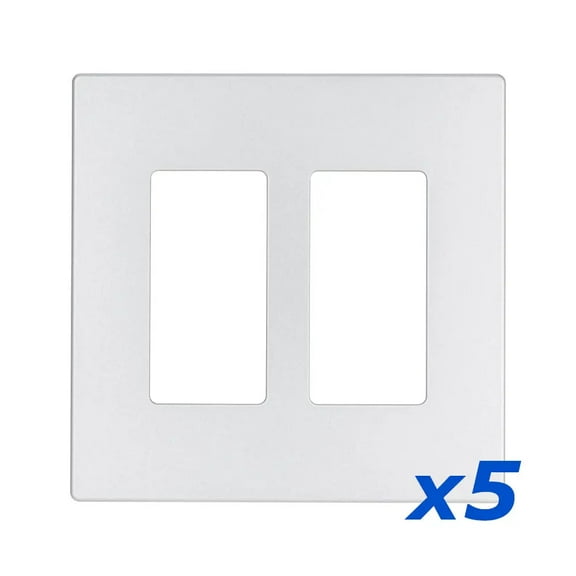 2-Gang Screwless Decorator Wall Plates GFCI Rocker Switch Outlet White (5/Pack)