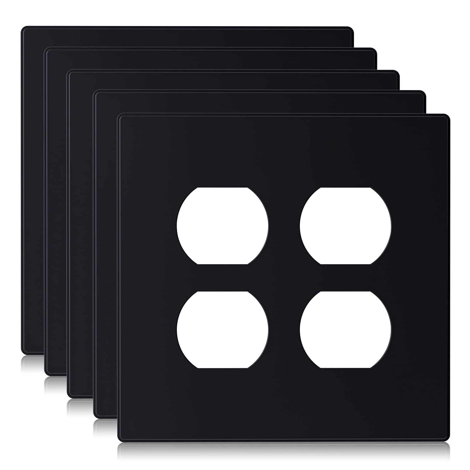 Black 4-Gang Duplex Outlet Plastic Wall Plate Set