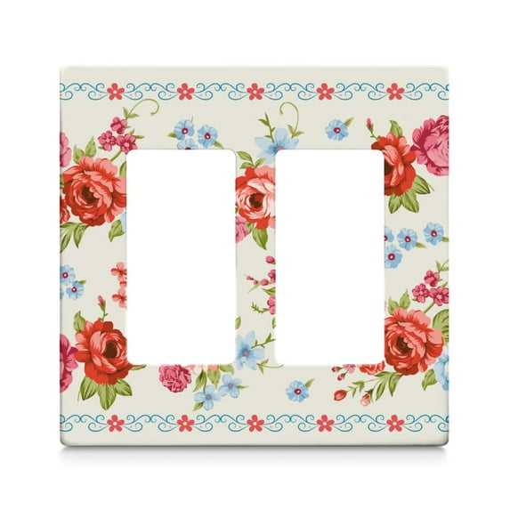 2-Gang Screwless Pioneer Floral Decorative Wall Plates,Size 2-Gang 4.7"W x 4.7"H,Unbreakable Thermoplastic Faceplate Cover for Kitchen Living Room Bedroom Decorator Receptacle Outlet Switch