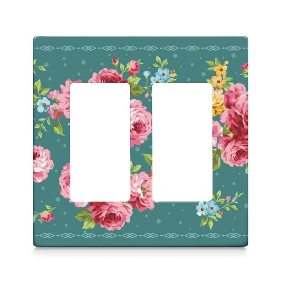 2-Gang Screwless Pioneer Floral Decorative Wall Plates,Size 2-Gang 4.7"W x 4.7"H,Unbreakable Thermoplastic Faceplate Cover for Kitchen Living Room Bedroom Decorator Receptacle Outlet Switch