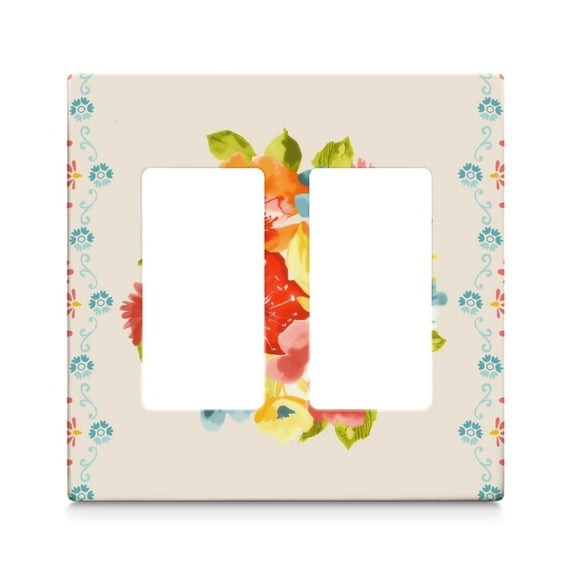 2-Gang Screwless Pioneer Floral Decorative Wall Plates,Size 2-Gang 4.7"W x 4.7"H,Unbreakable Thermoplastic Faceplate Cover for Kitchen Living Room Bedroom Decorator Receptacle Outlet Switch