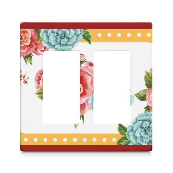 2-Gang Screwless Pioneer Floral Decorative Wall Plates,Size 2-Gang 4.7"W x 4.7"H,Unbreakable Thermoplastic Faceplate Cover for Kitchen Living Room Bedroom Decorator Receptacle Outlet Switch